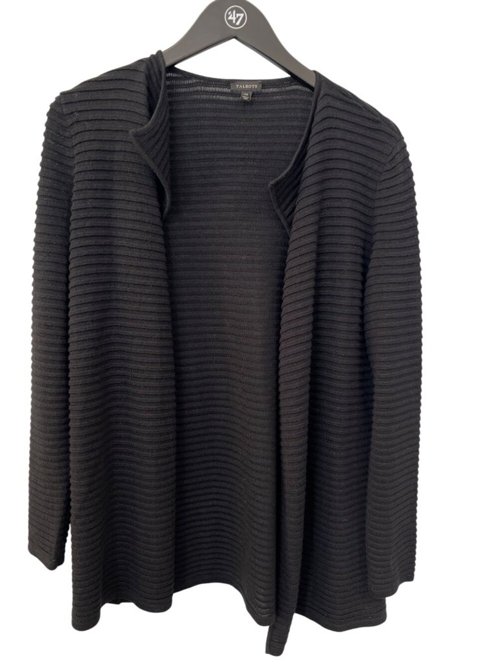 Talbots Cardigan Sweater Size XS Ribbed Open Front Black Office Business Casual